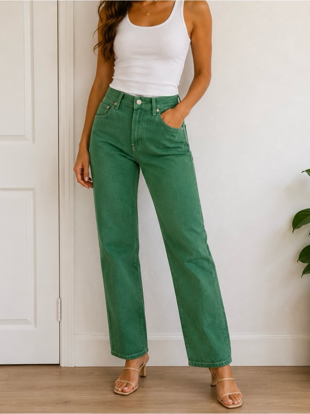 Reformation NWT Green Grass High-Rise Straight Jeans Size 26